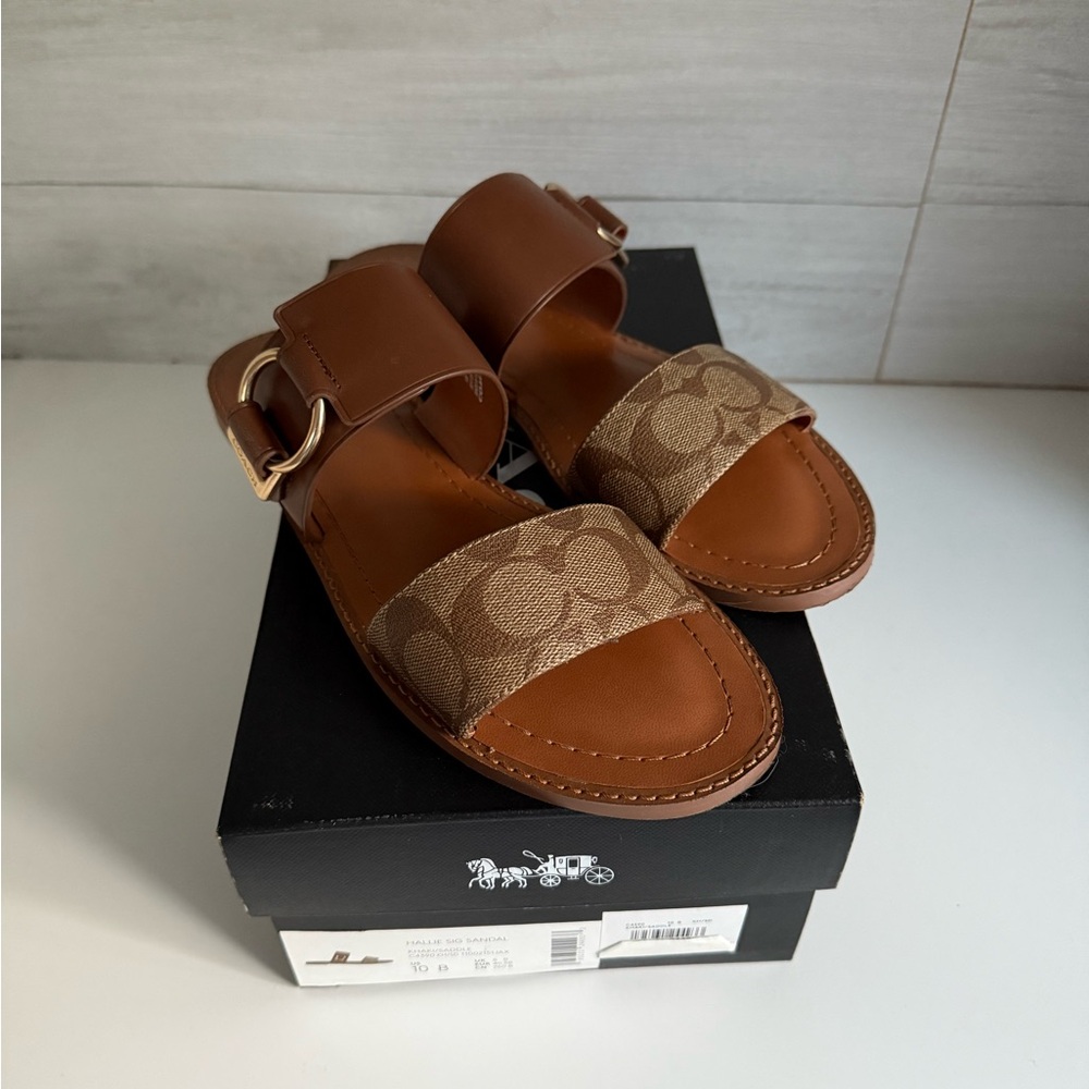 Coach Tan and Brown Leather Sandals